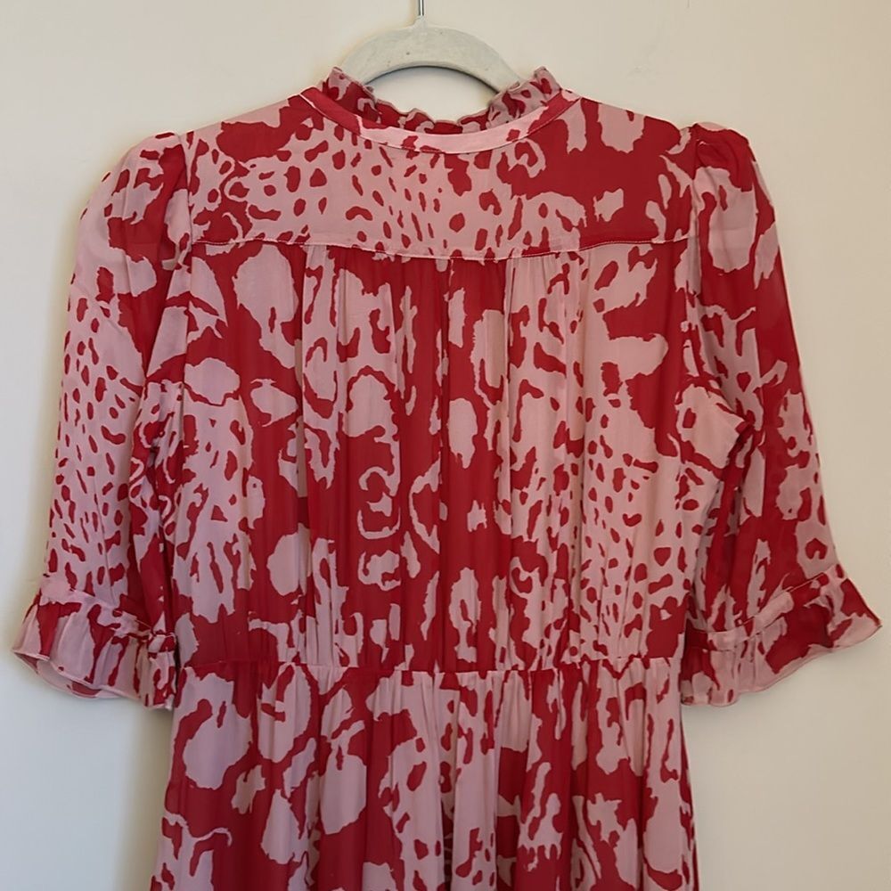 BA&SH Balearic Asymmetrical Dress Ruffled collar in Bordeaux Size 4US/XS NWT - Picture 10 of 16